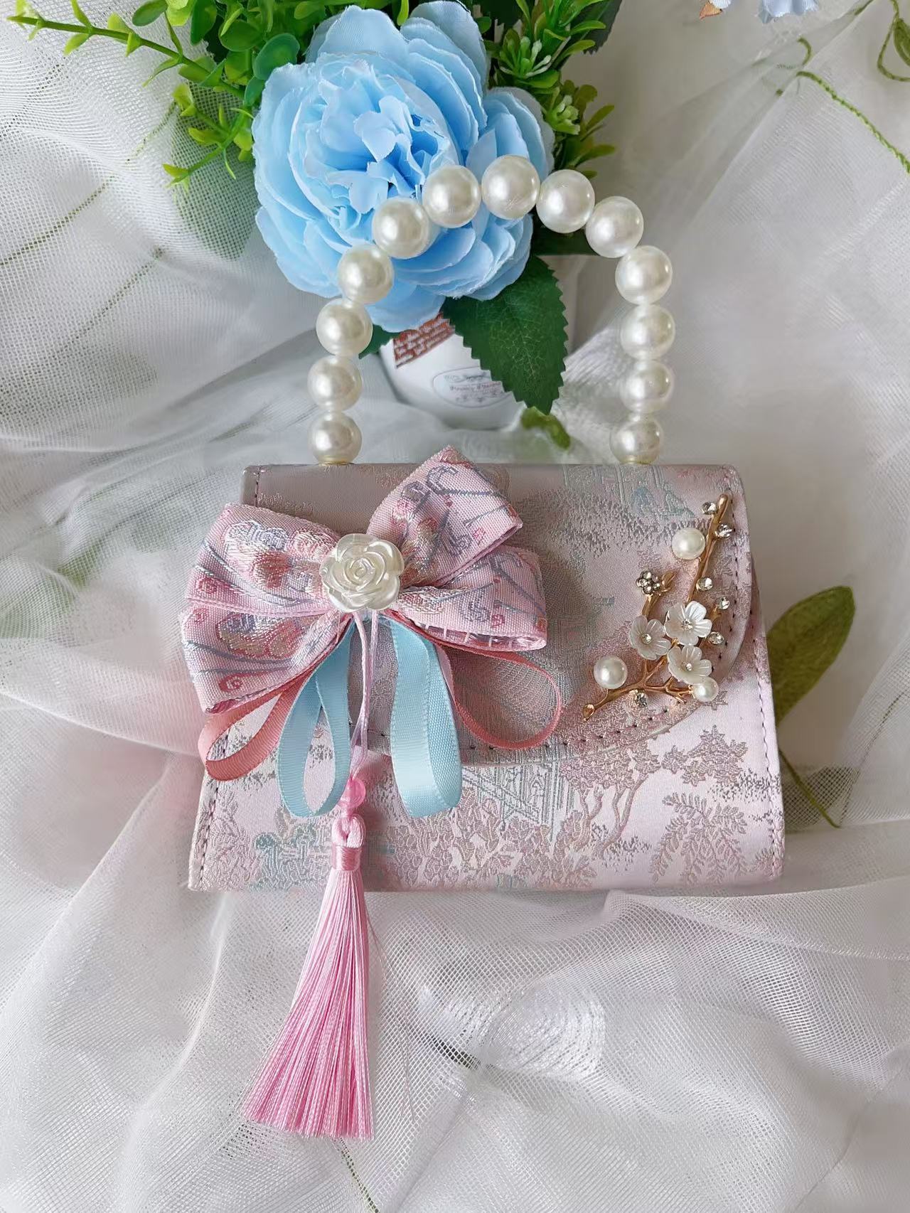 Bolso de princesa de niñas 2025, otoño nueva chica lindos bordillos de encaje mochila bolso de perlas de estilo chino Aisha