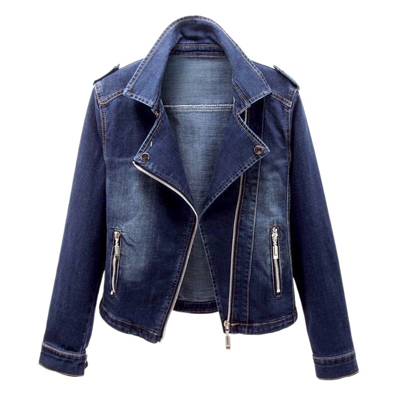 Stretch Denim coat women's short spring and autumn new suit collar motorcycle jacket slimming versatile top cardigan fashion