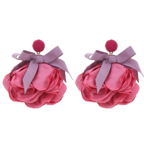 Original design fabric bow flower earrings European and American fashion exaggerated holiday style long bridal earrings wholesale