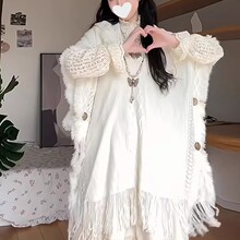 2025秋季新款披肩斗篷式外套女高级小众温柔镂空流苏套头针织衫