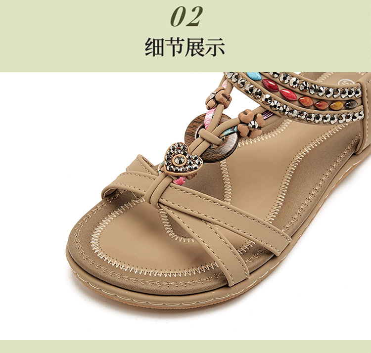 ielts run new summer 2025 spring and summer rhinestone casual seaside beach flat sandals women's comfortable all-matching 676- details Picture