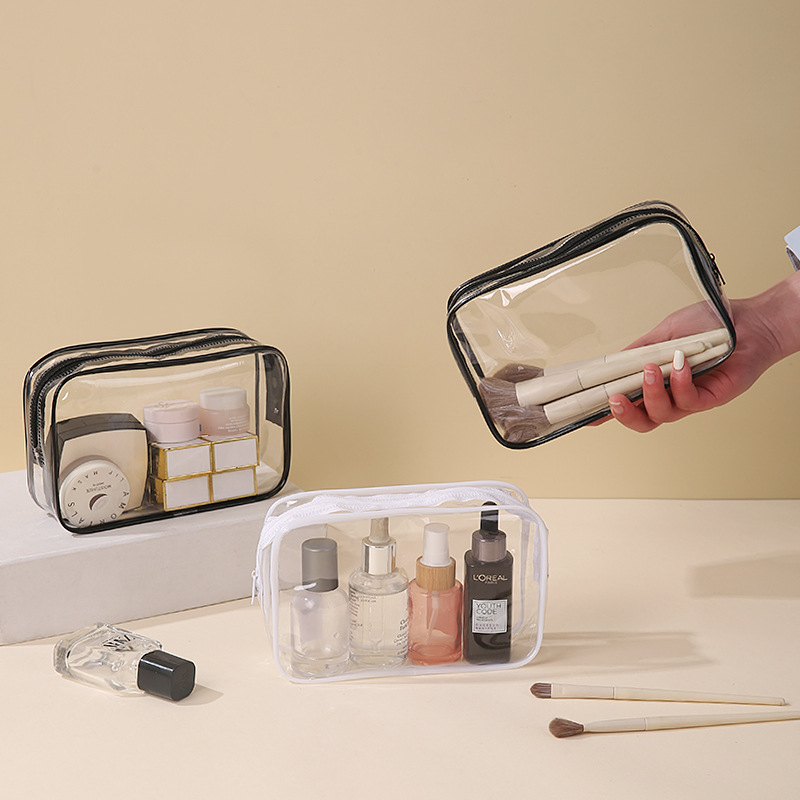 Bolsa de lavado transparente a prueba de agua de PVC gruesa, bolsa de maquillaje de gran capacidad, bolsa de almacenamiento de maquillaje portátil, bolsa de lavado de viaje