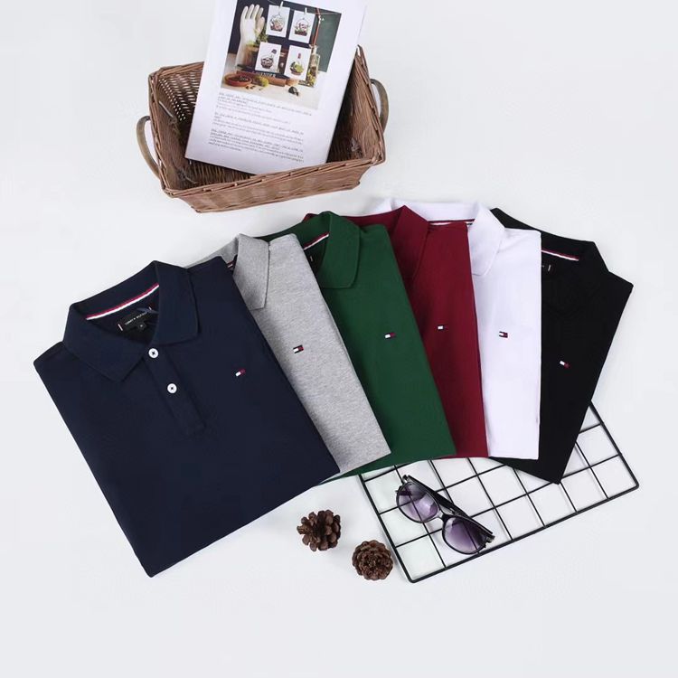 Summer in stock Tommy Tommy men's solid color casual lapel pullover embroidered loose short sleeve polo shirt T-shirt