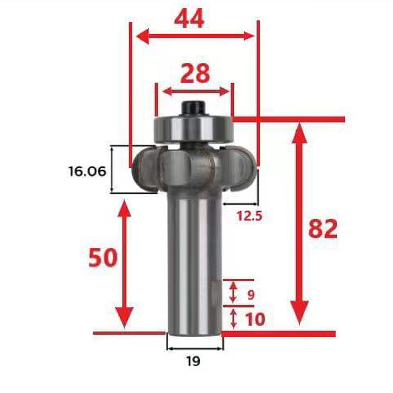 优利可6刃木工铣刀19柄上轴承仿形锣刀木工刀具出口货源钨钢合金