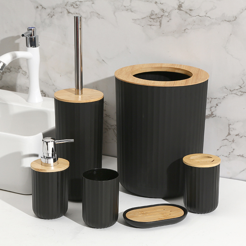 Color sólido blanco y negro de alta gama, caja de jabón, soporte de cepillo de dientes, botella de emulsión, enjuague bucal, caja de algodón, oferta transfronteriza