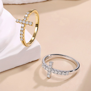 Cross-border New Fashion Personality Cross Mosan Ring 925 Sterling Silver Plated 18K Gold Mosan Jewelry Wholesale