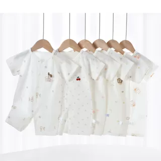 夏季婴儿短袖连体衣宝宝纯棉后背网眼透气衣服新生儿空调服爬服