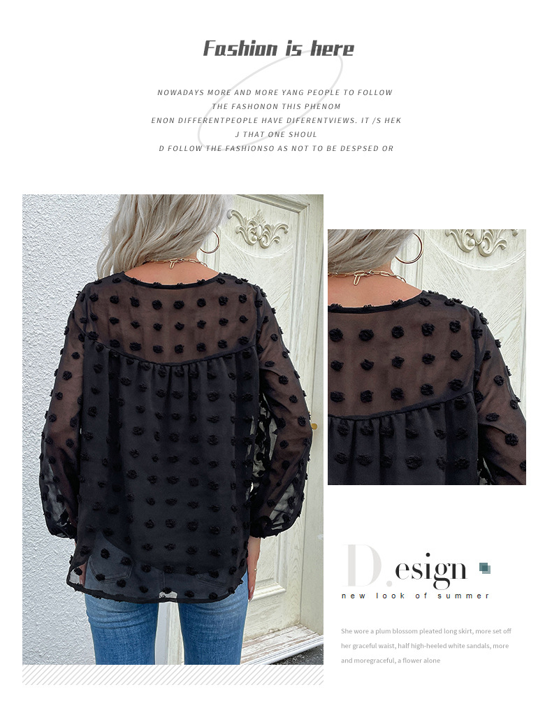 Czarny szyfonowy sweter z długim rękawem i dekoltem w serek, wykonany z wełny i żakardu_voghion.com