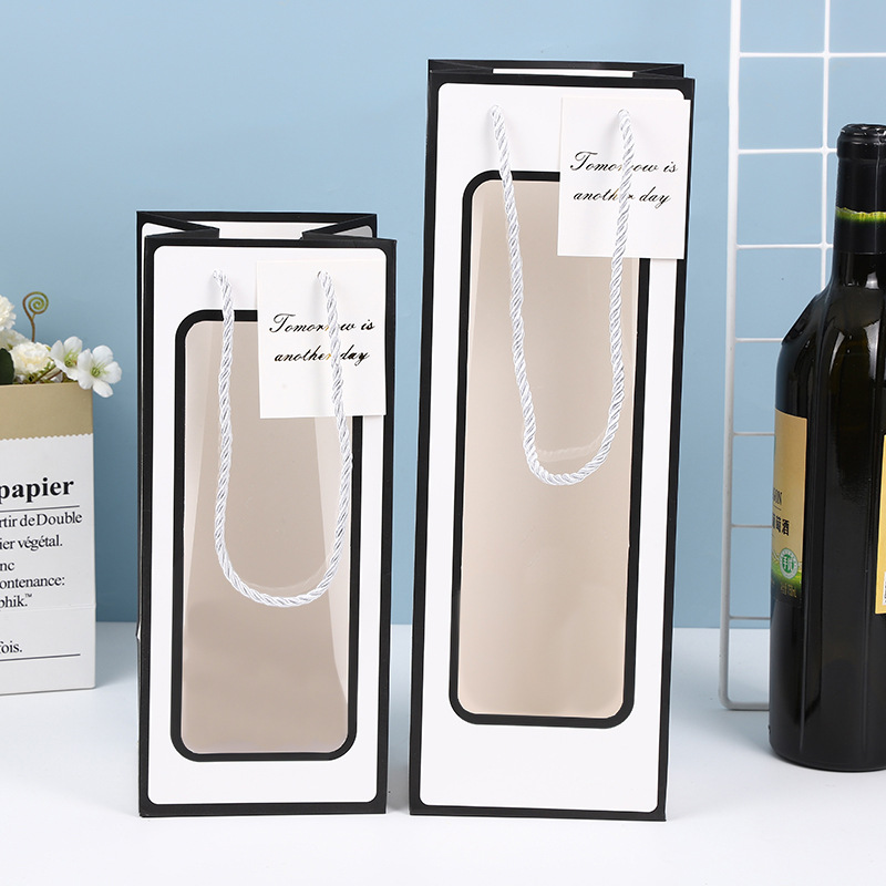 Bolsa de mano de ventana simple ramo de flores Bolsa de regalo de vino tinto de San Valentín alta sensación de regalo de flores eternas