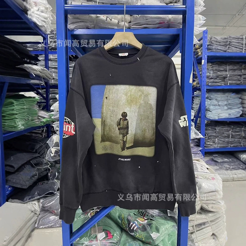 Saint Michael x Star Wars collaboration: washed, distressed, and ripped loose-fit crewneck sweatshirt