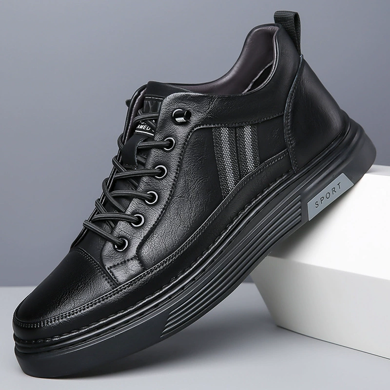 Кожаная обувь, мужская Осенняя обувь, модные 2023, новые черные высокие кожаные дышащие мужские повседневные кроссовки с мягким низом