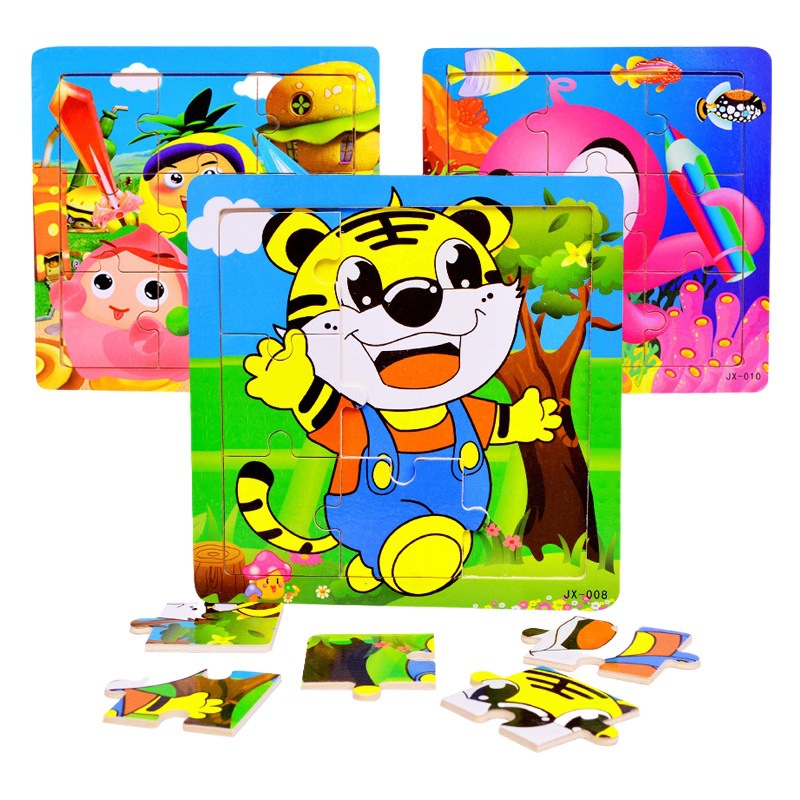 Educativos para niños de educación temprana de madera 9 piezas rompecabezas de animales rompecabezas bebé 0-1-2-3 años de edad rompecabezas de Madera Juguetes de la parada