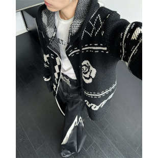 Free Shipping Rhombus Hooded Sweater Cardigan Men's Autumn and Winter Korean Style Atmosphere Wear cleanfit Lazy Knitted Sweater