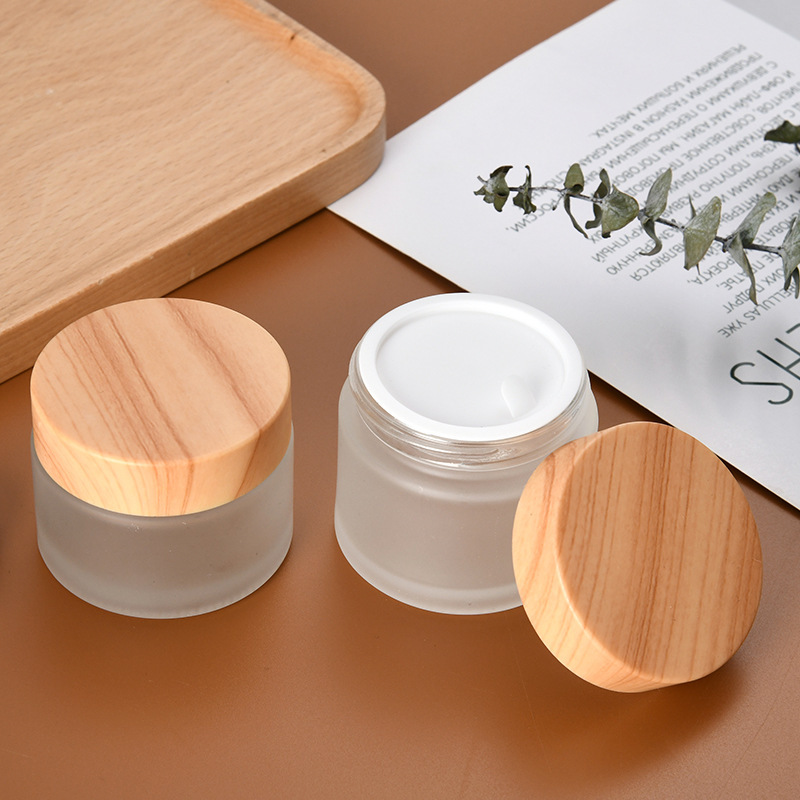 Botella de crema de cubierta de grano de madera botella de Crema de Cara esmerilada 20g botella de vidrio de crema de ojos máscara de loción cosmética portátil sub-botella