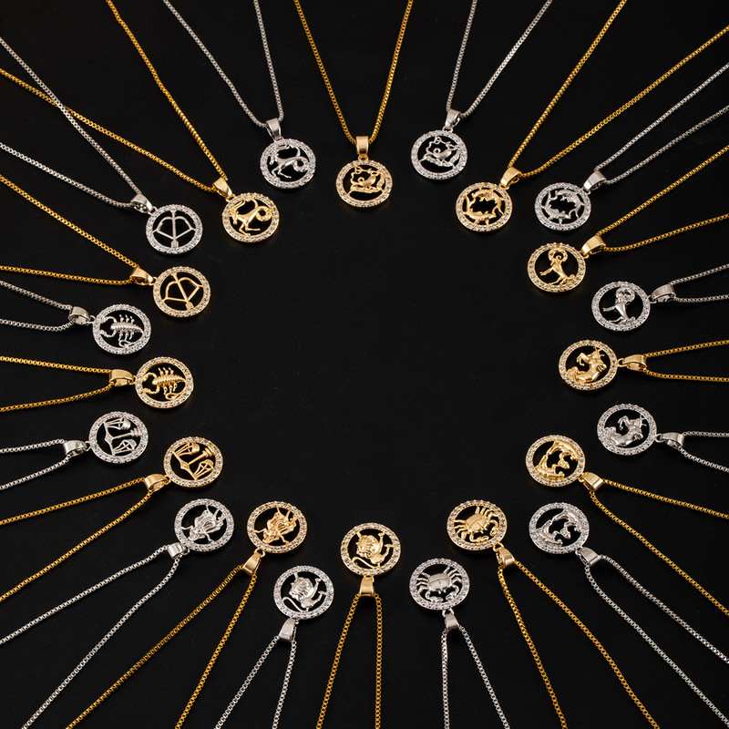 Twelve constellations 3D image pendant necklace ins constellation necklace female clavicle chain