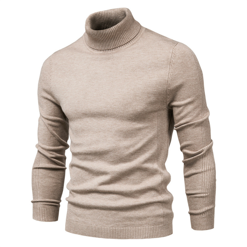 Autumn and Winter New Casual Men's Pure Color Pullover Knitwear Export Turtleneck Men's Casual Knitwear Cross-Border Knitwear