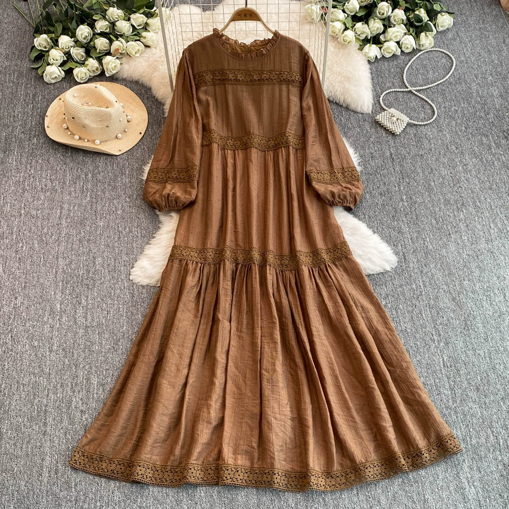 Французское романтическое кружевное платье с круглым вырезом женское дизайнерское чувство темперамента