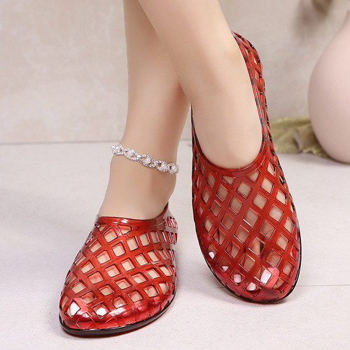 Cross-border women's casual shoes mesh sandals crystal jelly hollow comfortable non-slip versatile flat shoes breathable