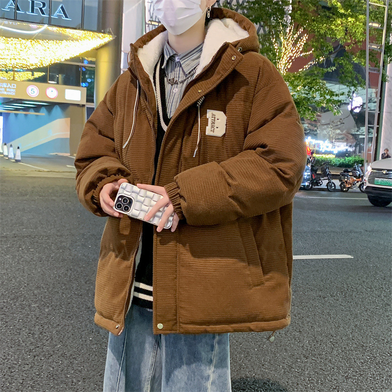 NASA羊羔绒秋冬季男士棉衣加绒厚保暖外套棉服潮流连帽羽绒棉袄子|undefined