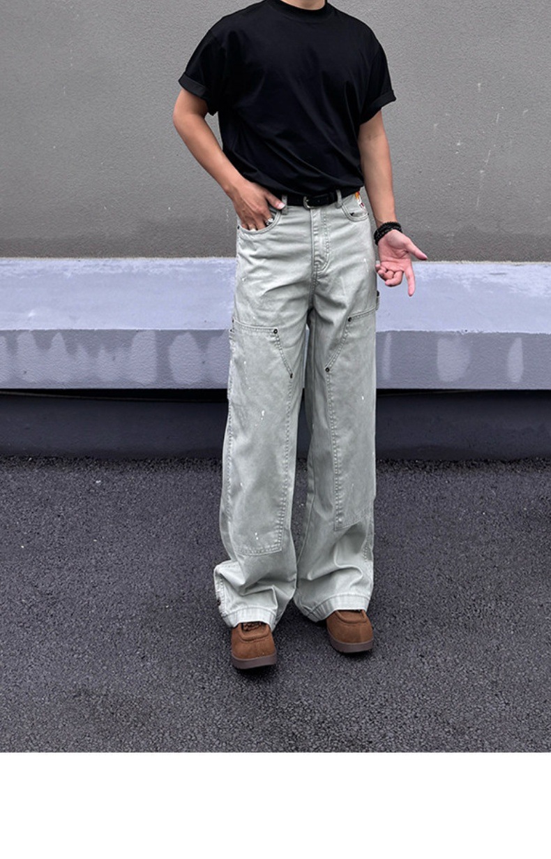 American Retro Patchwork Jeans Straight Leg Casual Trendy Unisex_voghion.com