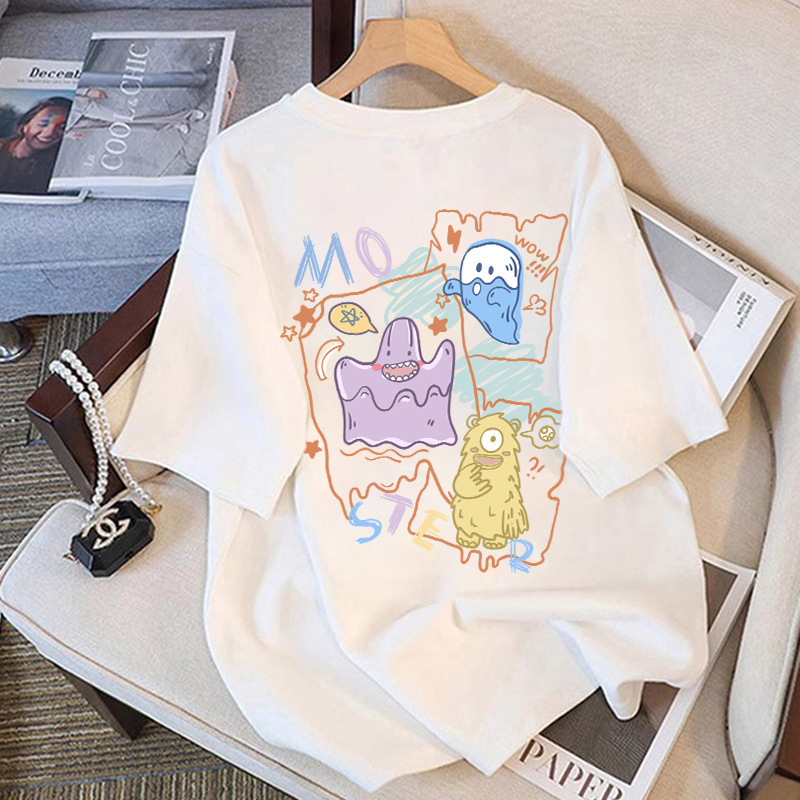 2025 New Explosions Loose plus size White Cotton Short-sleeved T-shirt Women's Summer Student Design Niche Top