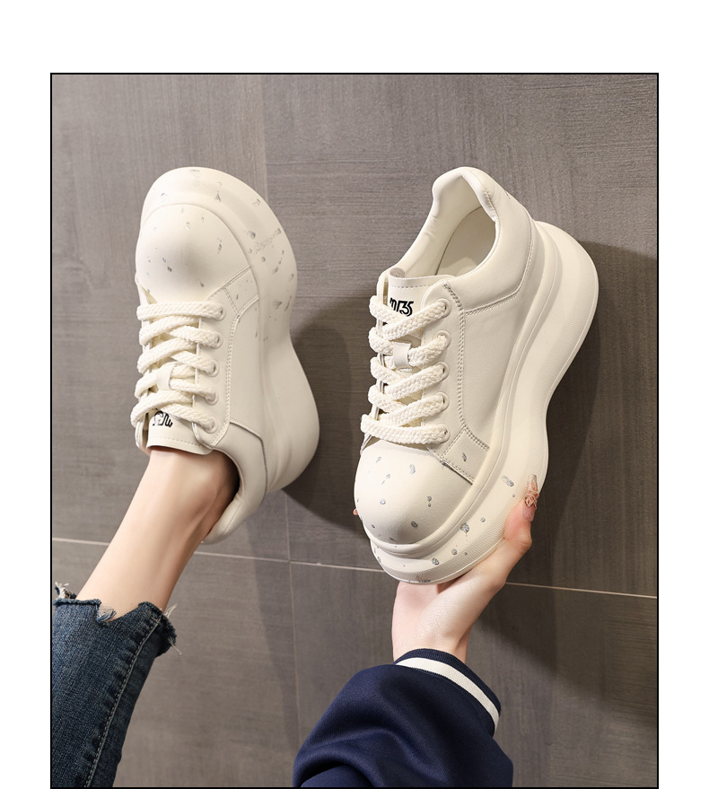 Giày sneaker nữ đế dày tăng chiều cao phong cách graffiti trắng hồng — Trắng hồng chi tiết 14