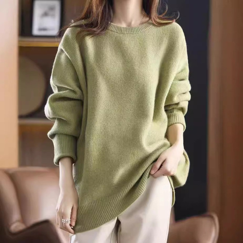 Women's Round Neck Knit Top, Loose Fit, Korean Style, Base Layer, Large Size, Autumn/Winter, Versatile Long Sleeve T-shirt