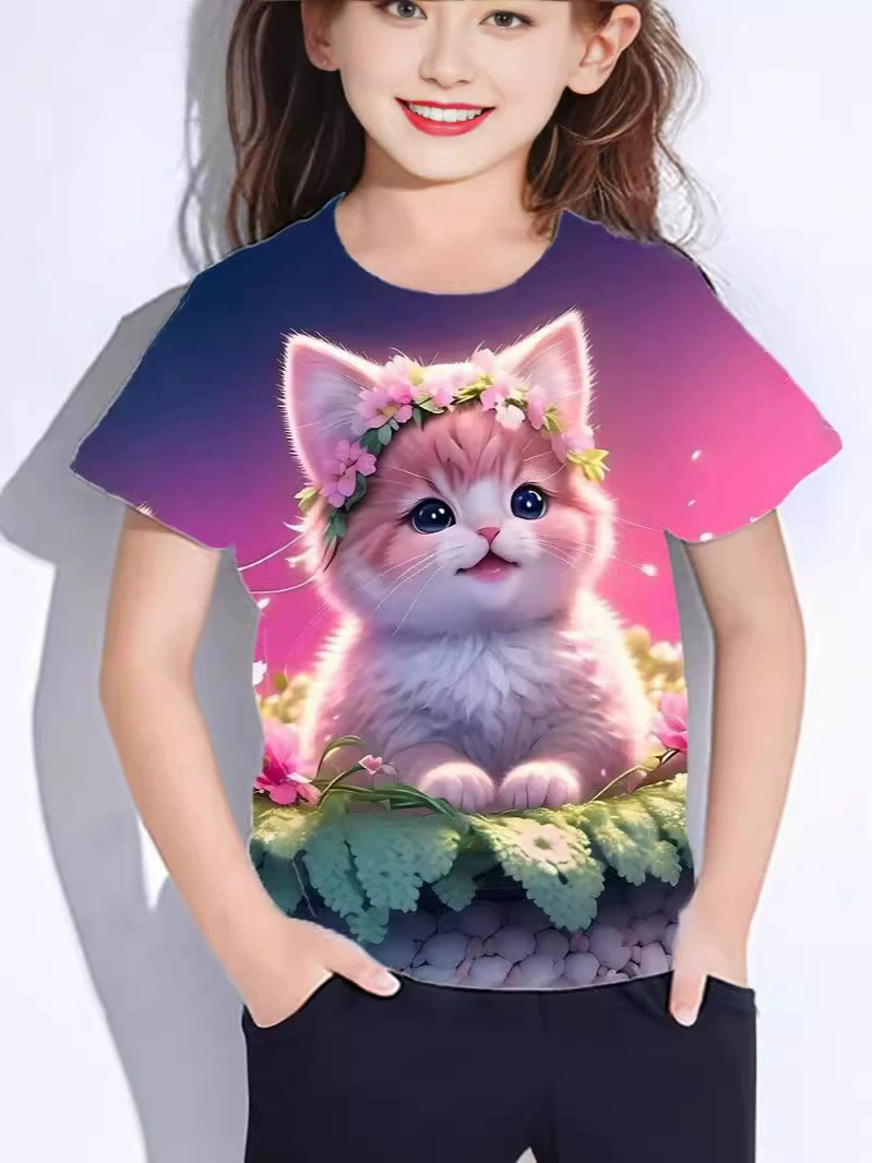 2024 новый стиль внешняя торговля кросс-бордер детская одежда милый Kawaii садовый кот принт девочки без рукавов топы