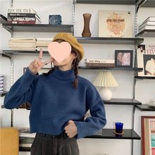 短款毛衣女宽松外穿新款春夏高领套头复古港风加厚内搭打底衫