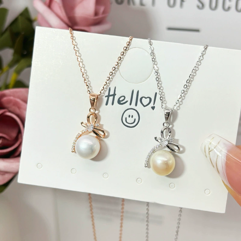 Small design necklace, pendant with bow pearl, universal chain for key bag , silver 925 sample, high-quality style