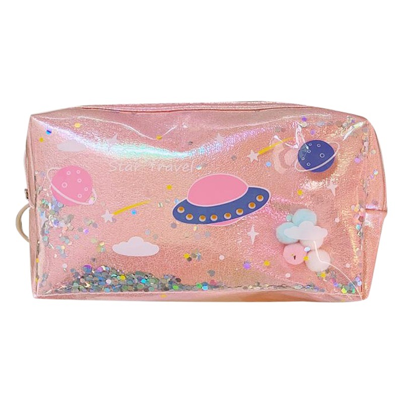 Lindas celebridades japonesas en línea ins gran capacidad planeta arena movediza bolsa de maquillaje chica corazón trompeta portátil bolsa de lavado de viaje