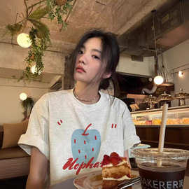 大码夏季纯棉正肩短袖T恤女2025新款设计感小众宽松美式半袖上衣