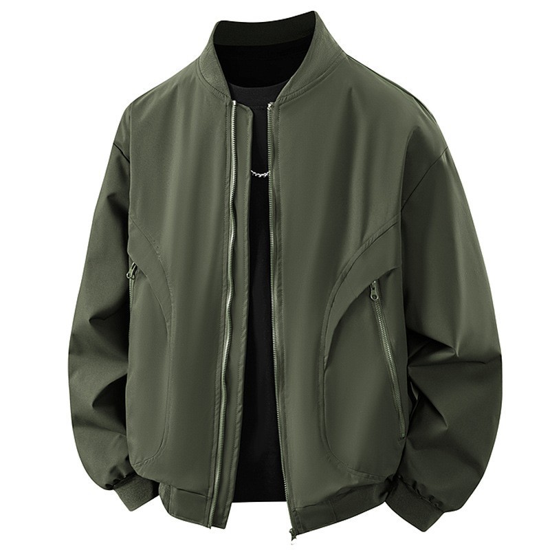 Tres chaquetas de entrenador de defensa transfronterizas estadounidenses de primavera y otoño de cuello vertical piloto duro chaqueta de béisbol corta abrigo suelto