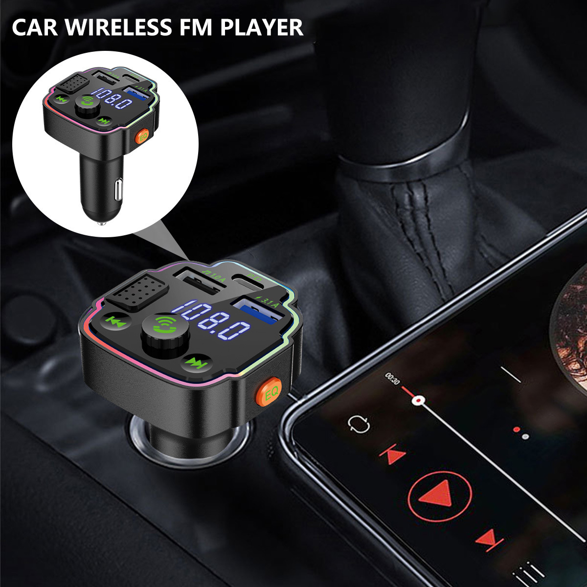 Q8 Car Mp3 Bluetooth Player Plug-In Card/U Disk Lossless Sound Quality Hands-Free Call Fm Transmitter Car Mp3