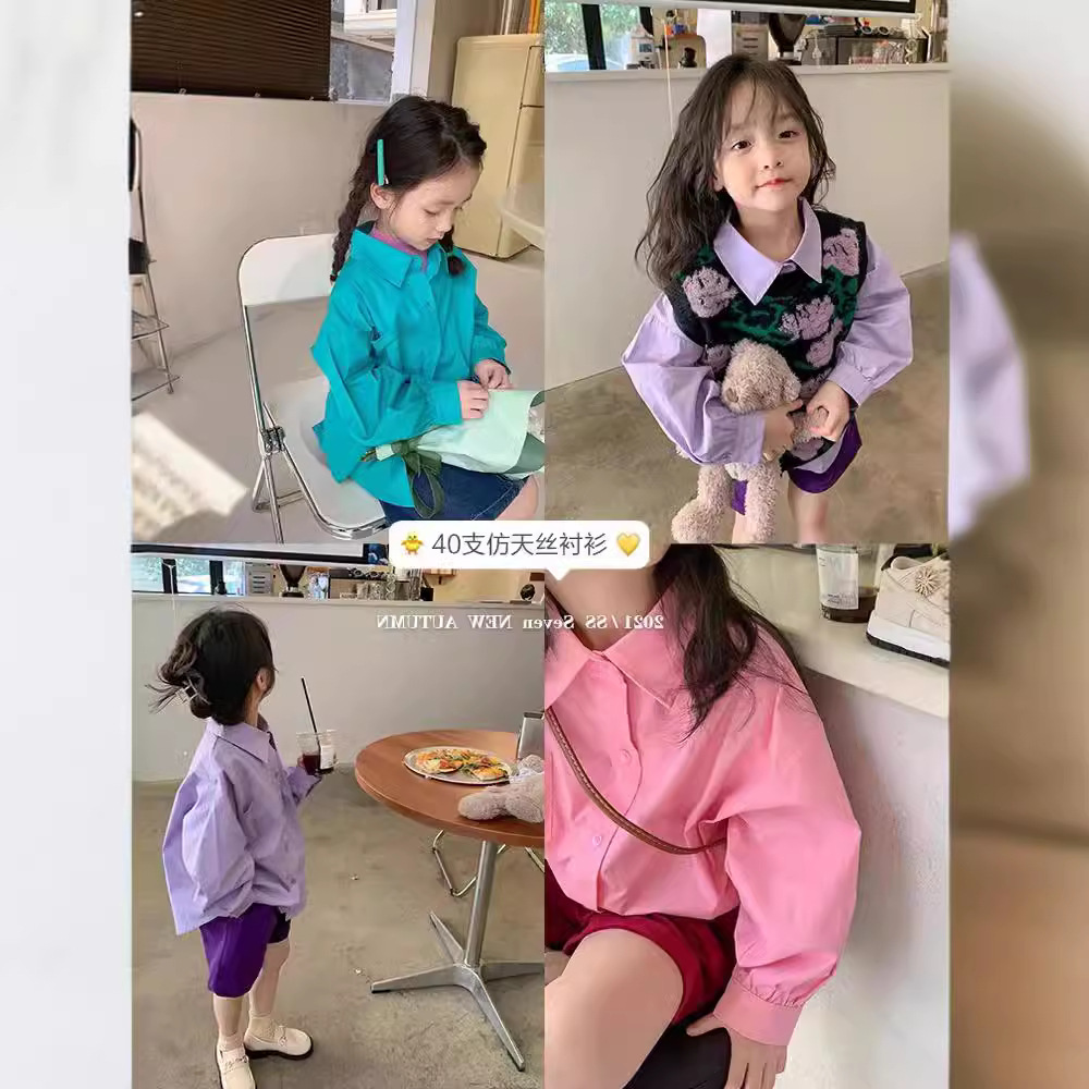 Camisa exterior de color sólido para niñas bebé de moda 2024 primavera y otoño nuevo estilo coreano casual todo fósforo cuello polo superior moda