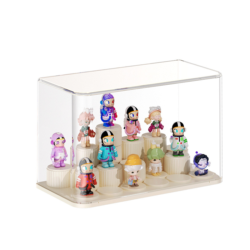 Nueva caja de almacenamiento de acabado de escritorio de estilo crema Bubble Mart caja de mano transparente a prueba de polvo Cosméticos y almacenamiento de joyas