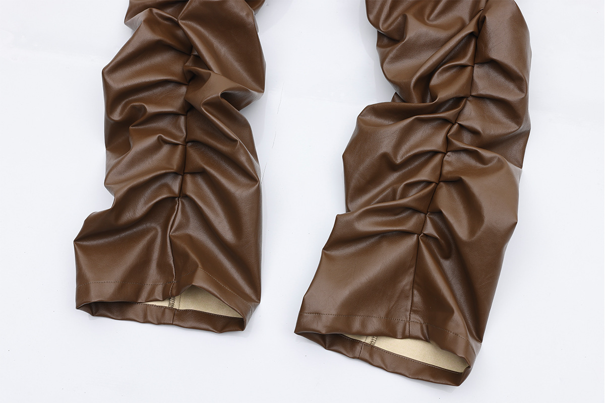 Pantalon en cuir PU d'inspiration punk pour homme - Coupe skinny style moto avec plis subtils, pantalon long slim taille haute (noir, S-XL)_voghion.com