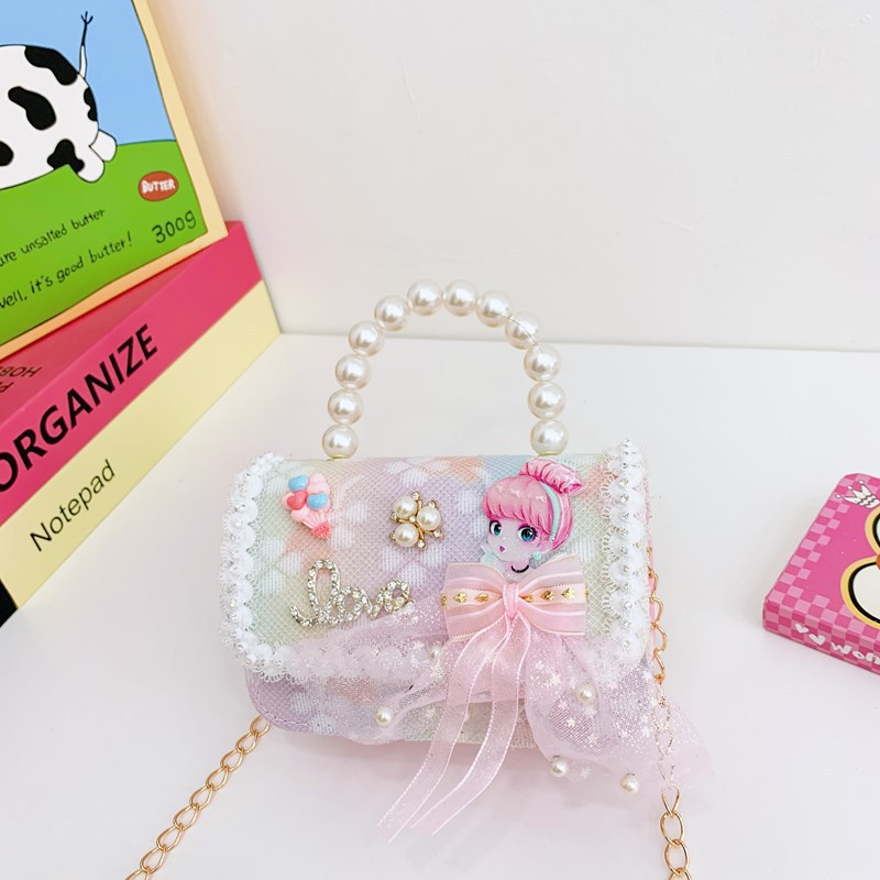 Bolsos infantiles, bolsos de moda princesa de perlas, bolsos de cambio de chicas lindas, bolsos de hombro de encaje