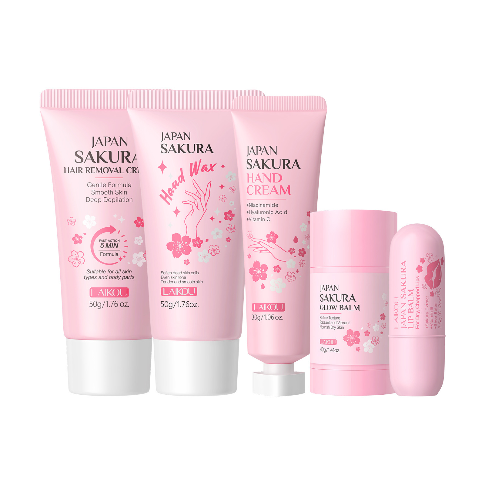Nuevos productos transfronterizos LAIKOUFENYIQUIYUM combinación de flores de cerezo leche caracol paquete de cuidado de la piel comercio exterior en stock