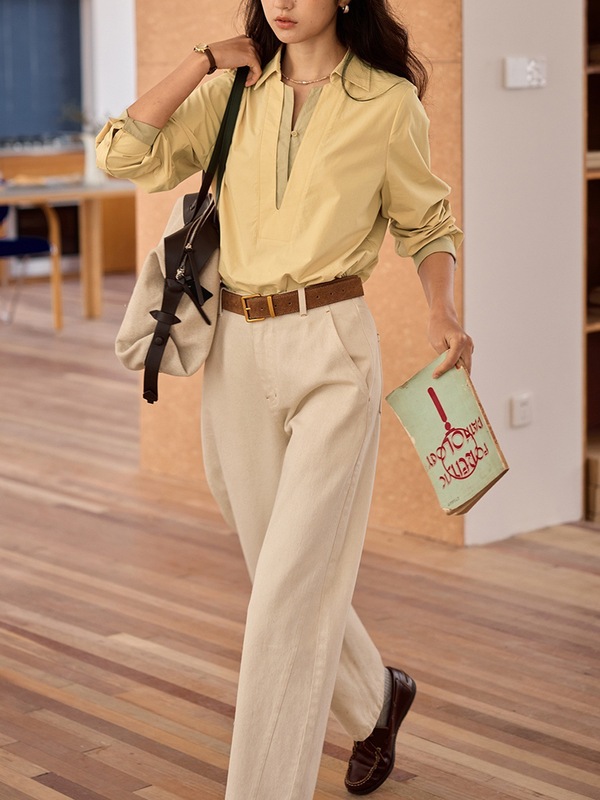【9/8 零点新品】solighte 法式复古假两件衬衫女秋季长袖上衣|undefined
