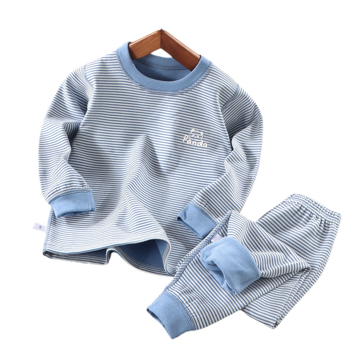 Niños de otoño y invierno lana seda abrigo de otoño pantalones de otoño hombres y mujeres rayas sin hueso conjunto de ropa de hogar caliente para niños mayores