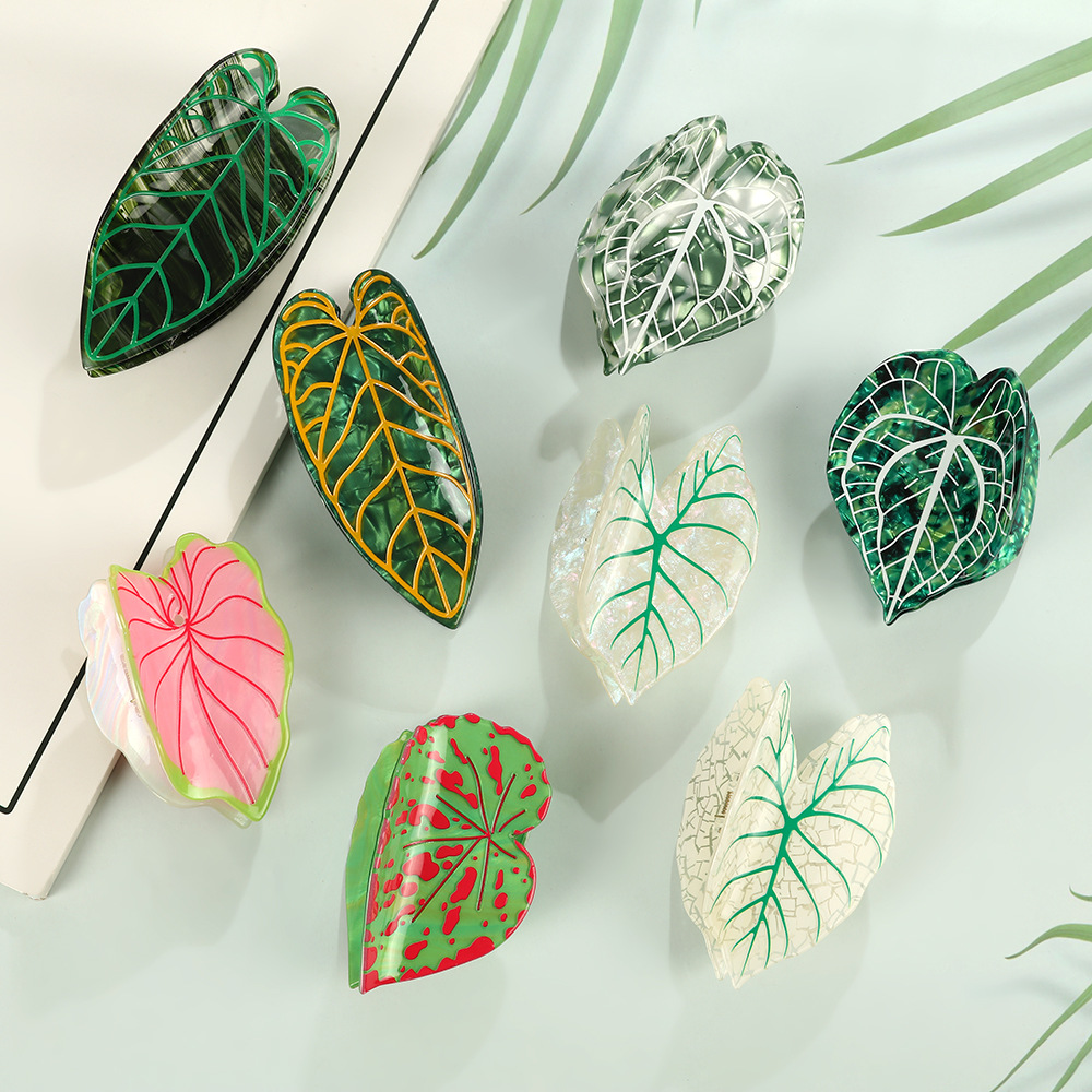Forest-Style Plant Artificial Leaves Vinegar Hairpin Niche Design Retro Versatile Claw Clip for Back of Head Bun Shark Clip
