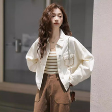 复古港风小个子牛仔短外套女2024秋季新款口袋刺绣单排扣夹克上衣