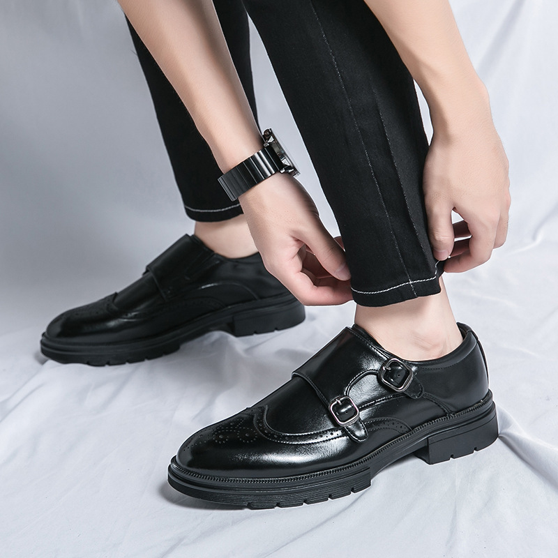 Transfronterizos de tamaño 46 zapatos de cuero de hombre Monk zapatos formales de doble hebilla de un pie zapatos de boda de novio zapatos de hombre