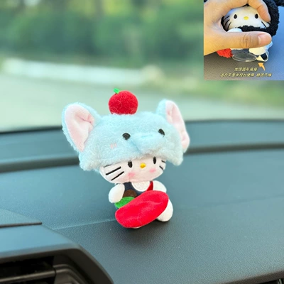 Car Dashboard Center Console – Car ornaments - apple-elephant-hat-apple-big-bag-little-blue-cat-ornament-round-base