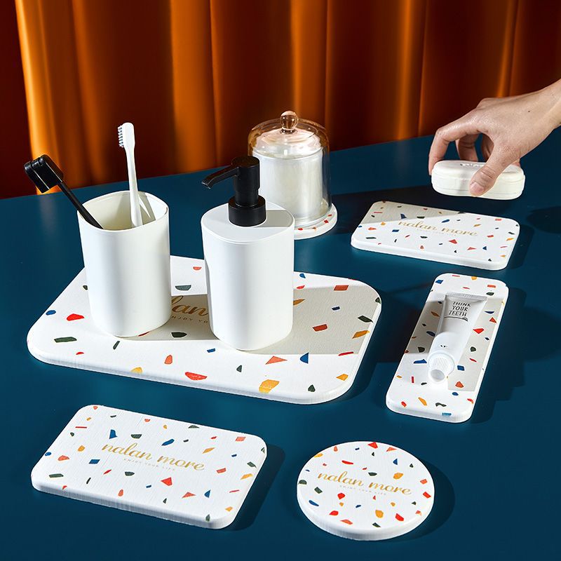 단단한 디자인의 규조토 흡수 매트, 세면대용 물받이, 규조토 컵받침, 비누받침, 칫솔받침