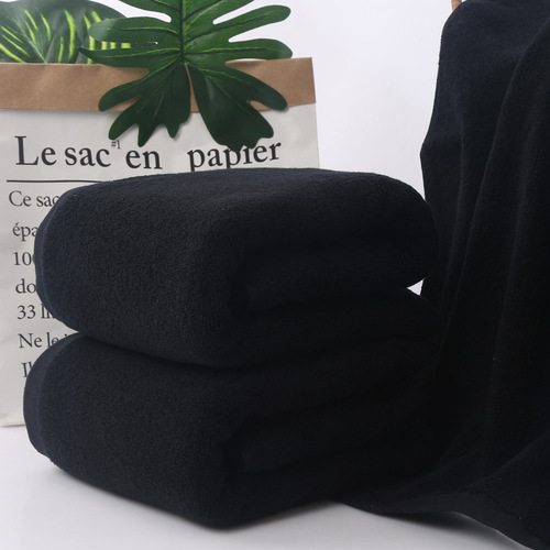 Cross-border direct supply of pure cotton black towels thickened quick-drying anti-bleaching dyed black microfiber foreign trade towels with logo printing