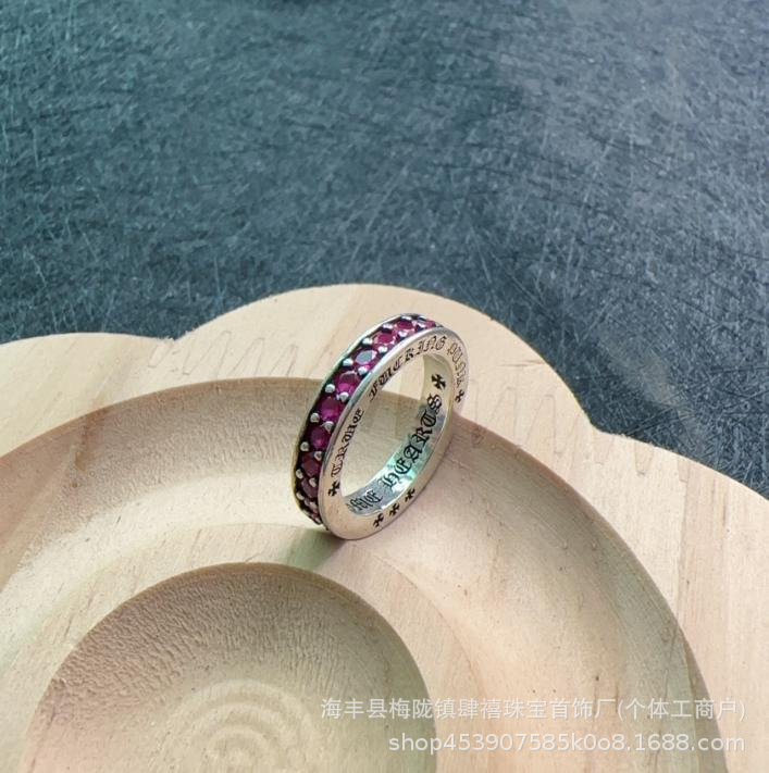 Full diamond ring (silver rose red diamond)