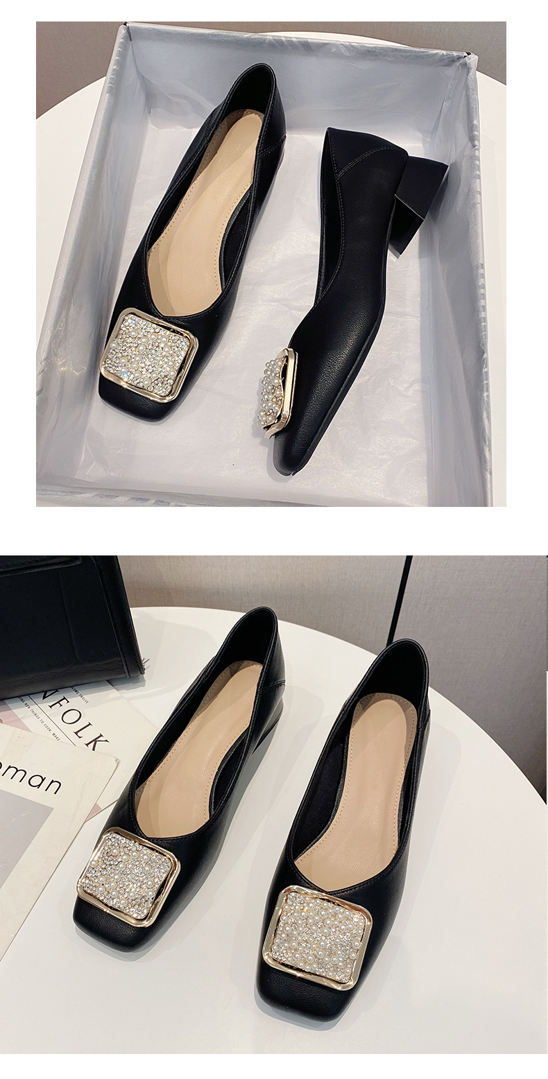 Dicke Ferse Einzelne Schuhe Frauen Neue Quadratischen Kopf Flacher Mund Perle Schnalle Faul Weiches Leder Niedrigen S Sommer_voghion.com