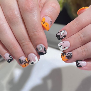 Creative Halloween New Black Spider Web Little Ghost Halloween Elements Cross-Border Small Square Fake Nails Export Model